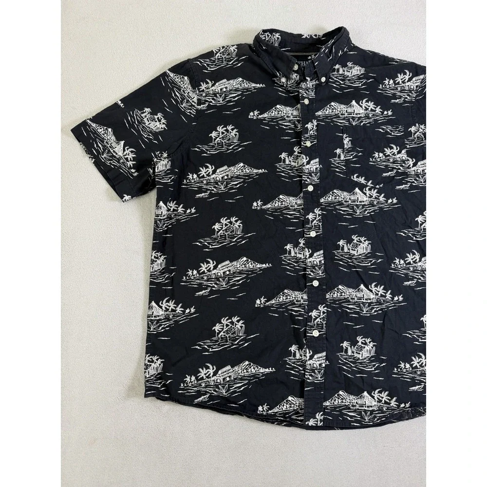 Chaps 100% Cotton Tropical Shirt Mens XL Black Island Print Hawaiian - Picture 6 of 16